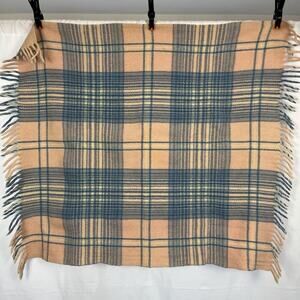 Vintage Bloomingdales Baby Shop Wool Plaid Blanket Pink Blue 42" x 34.5" Crib